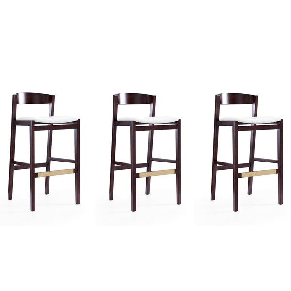 Manhattan Comfort Klismos Barstool in Ivory and Dark Walnut (Set of 3) - 3-BS014-IV