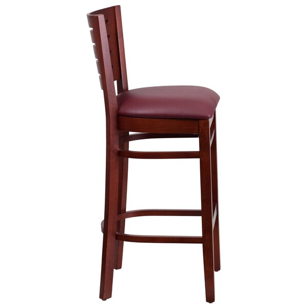 Flash Furniture Barstool, Slat Back, Mah Wood, Burg Vinyl - XU-DG-W0108BBAR-MAH-BURV-GG