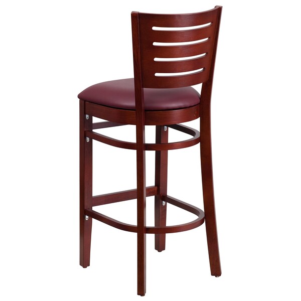 Flash Furniture Barstool, Slat Back, Mah Wood, Burg Vinyl - XU-DG-W0108BBAR-MAH-BURV-GG
