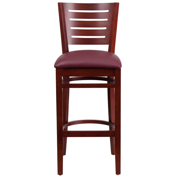 Flash Furniture Barstool, Slat Back, Mah Wood, Burg Vinyl - XU-DG-W0108BBAR-MAH-BURV-GG