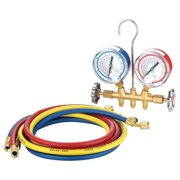 Dayton Manifold Gauge Set, 2 Valve, 3 Hoses - 4PDG1