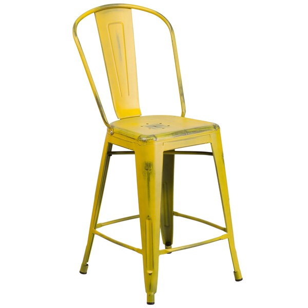 Flash Furniture Distressed Yellow Metal Stool, PK4 - 4-ET-3534-24-YL-GG
