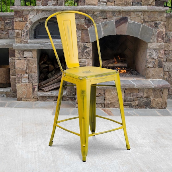 Flash Furniture Distressed Yellow Metal Stool, PK4 - 4-ET-3534-24-YL-GG