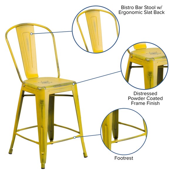 Flash Furniture Distressed Yellow Metal Stool, PK4 - 4-ET-3534-24-YL-GG