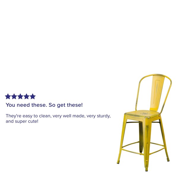 Flash Furniture Distressed Yellow Metal Stool, PK4 - 4-ET-3534-24-YL-GG