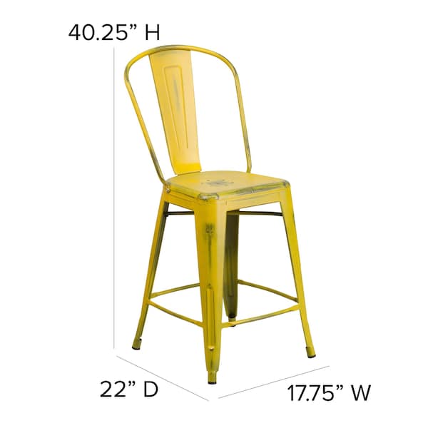Flash Furniture Distressed Yellow Metal Stool, PK4 - 4-ET-3534-24-YL-GG