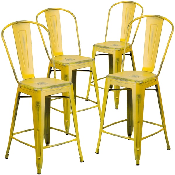 Flash Furniture Distressed Yellow Metal Stool, PK4 - 4-ET-3534-24-YL-GG