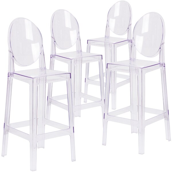 Flash Furniture Ghost Transparent Crystal Barstool with Oval Back, PK4 - 4-OW-GHOSTBACK-29-GG
