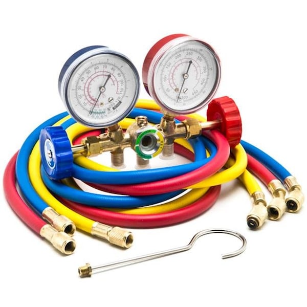 Perfectpitch HVAC R12 R22 R502 A-C Diagnostic Manifold Gauge Kit 60 in. Charging Hose; Multicolor - PE1587498