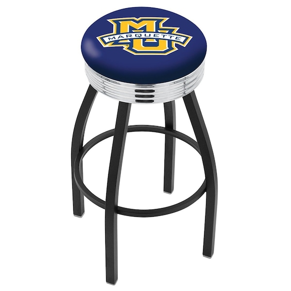 Holland Bar Stool Co 25" Blk Wrinkle Marquette Swivel Bar Stool, Chrome Ring - L8B3C25MRQTTE
