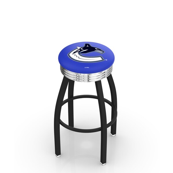 Holland Bar Stool Co 25" Blk Wrinkle Vancouver Canucks Swivel Bar Stool, Chrome Ring - L8B3C25VANCAN