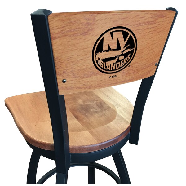 Holland Bar Stool Co 25" Blk Wrinkle New York Islanders Swivel Bar Stool, Engraved Back - L03825BWMEDMPLANYISLNMEDMPL
