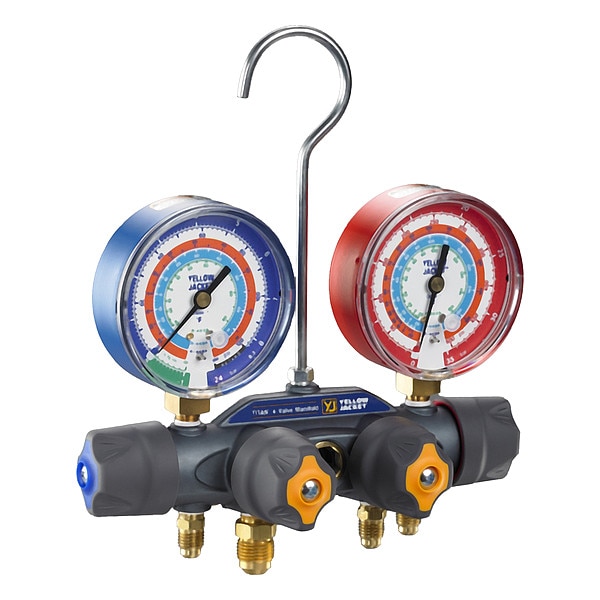 Yellow Jacket Manifold Gauge Set, 6 ft L, 3 1/8 in Gauge - 49907