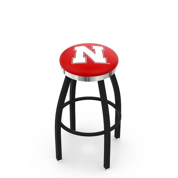 Holland Bar Stool Co 30" Blk Wrinkle Nebraska Swivel Bar Stool, Chrome Ring - L8B2C30NEBRUN