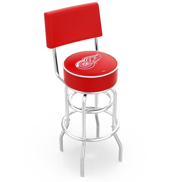 Holland Bar Stool Co 30" Chrome 2-Ring Detroit Red Wings Swivel Bar Stool, Back - L7C430DETRED