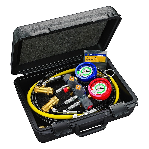 Yellow Jacket Manifold Gauge Kit, 6 ft L, 3 1/8 in Gauge - 45930