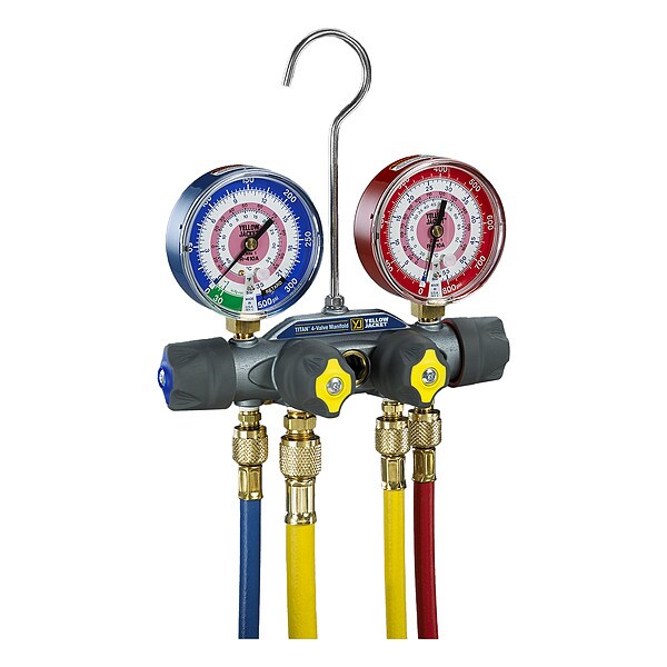 Yellow Jacket Manifold Gauge Set, 5 ft L, 3 1/8 in Gauge - 49965