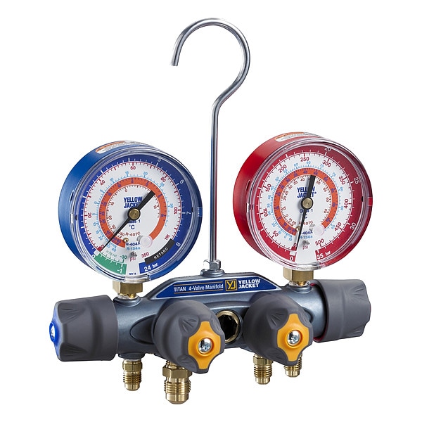 Yellow Jacket Manifold Gauge Set, 3 1/8 in Gauge - 49956