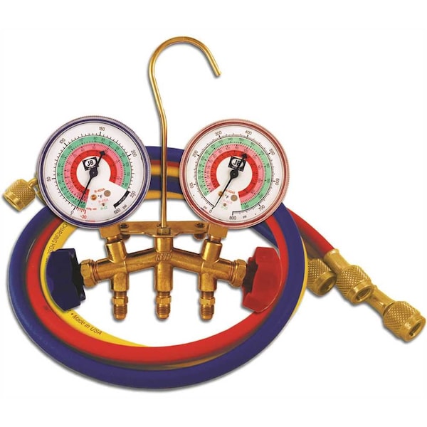 Jb Industries Brass 2-Valve Charging Manifold Assembly with 36 in. Standard Hoses for R-12, R-22, and R-502 - M2-36