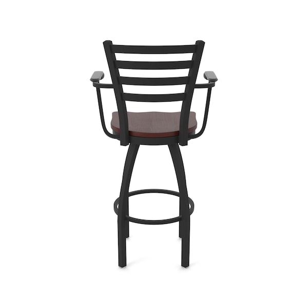 Holland Bar Stool Co Jackie with Arms 30 in. Swivel Bar Stool with Black Wrinkle Finish and Dark Cherry Oak Seat - 415