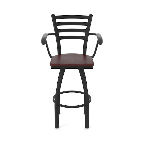 Holland Bar Stool Co Jackie with Arms 30 in. Swivel Bar Stool with Black Wrinkle Finish and Dark Cherry Oak Seat - 415