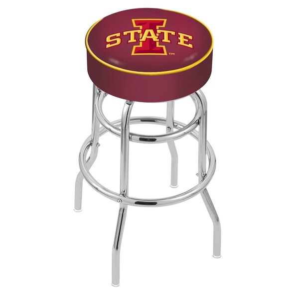 Holland Bar Stool Co 25" Iowa State Cushion Seat, 2-Ring Chrome Swivel Bar Stool - L7C125IOWAST
