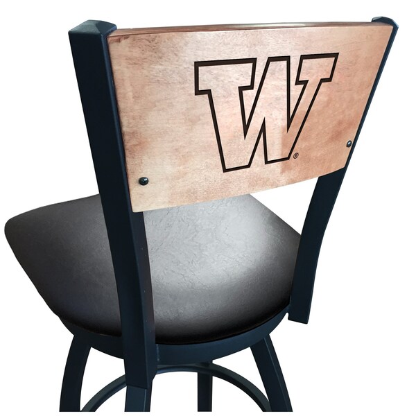 Holland Bar Stool Co 25" Blk Wrinkle Washington Swivel Bar Stool, Laser Engraved Back - L03825BWMEDMPLAWASHUNBLKVINYL