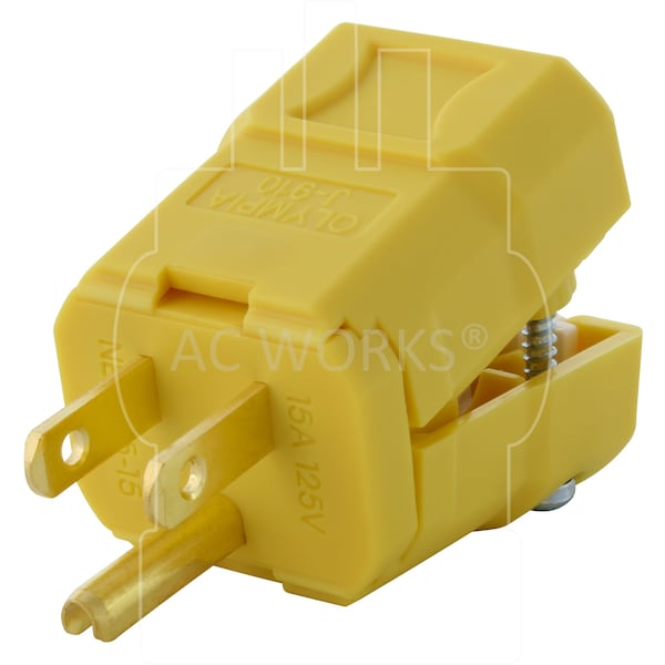 Ac Works NEMA 5-15P 15A 125V Clamp Style Square Household Plug with UL, C-UL Approval in Yellow - ASQ515P-YW