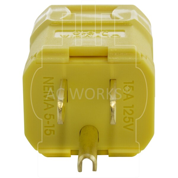 Ac Works NEMA 5-15P 15A 125V Clamp Style Square Household Plug with UL, C-UL Approval in Yellow - ASQ515P-YW