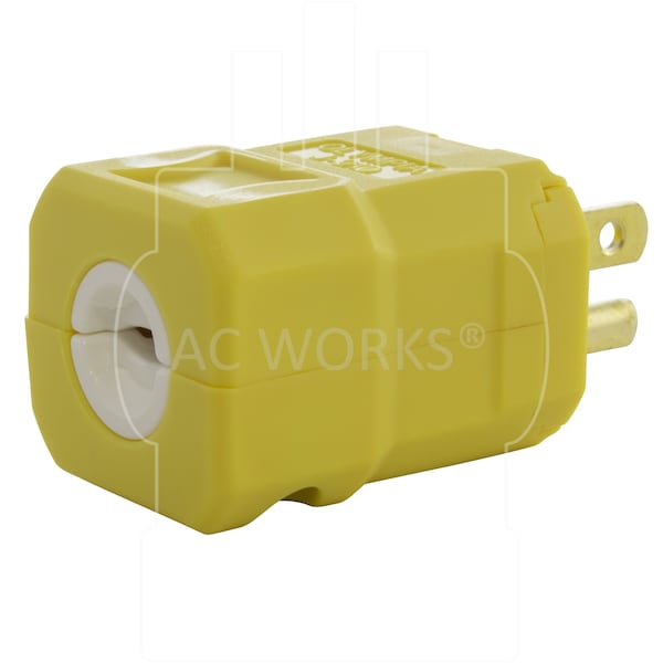 Ac Works NEMA 5-15P 15A 125V Clamp Style Square Household Plug with UL, C-UL Approval in Yellow - ASQ515P-YW