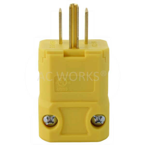 Ac Works NEMA 5-15P 15A 125V Clamp Style Square Household Plug with UL, C-UL Approval in Yellow - ASQ515P-YW