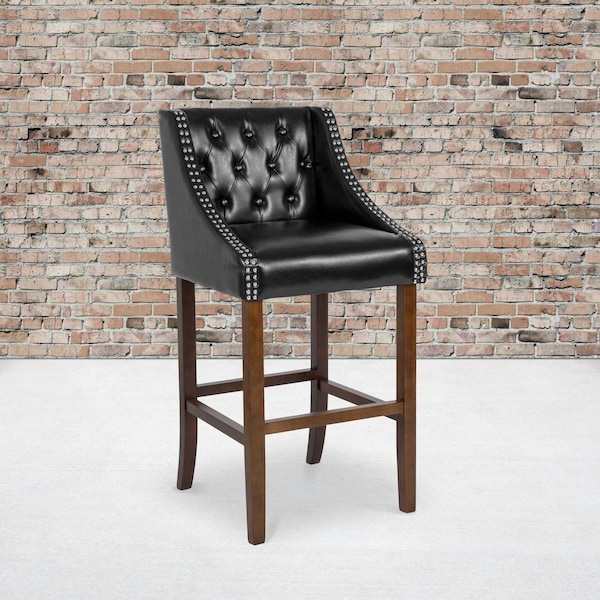 Flash Furniture Black Leather/Wood Stool, 30", PK2 - 2-CH-182020-T-30-BK-GG
