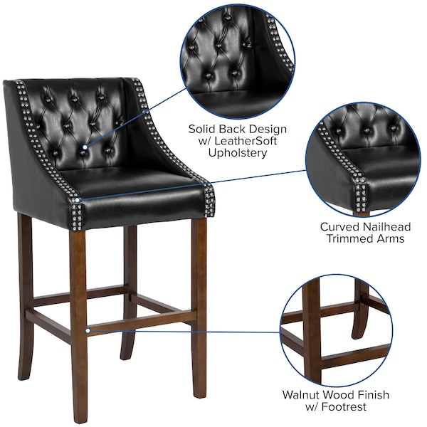 Flash Furniture Black Leather/Wood Stool, 30", PK2 - 2-CH-182020-T-30-BK-GG
