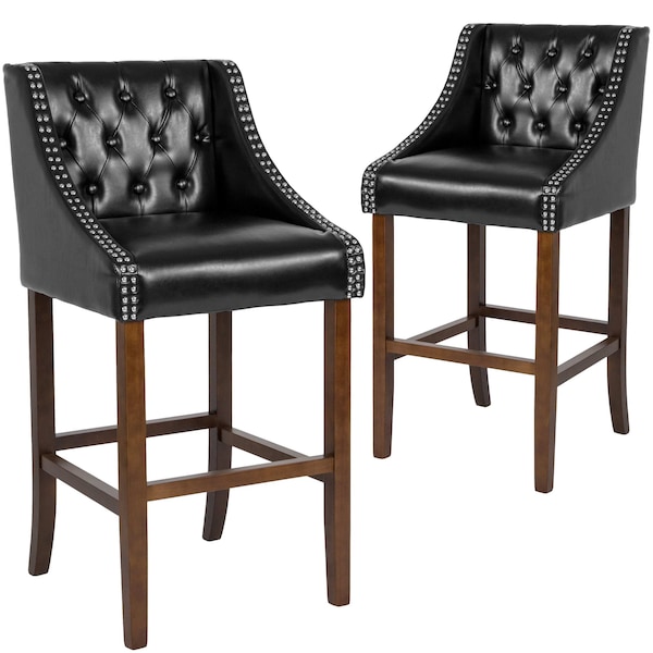 Flash Furniture Black Leather/Wood Stool, 30", PK2 - 2-CH-182020-T-30-BK-GG