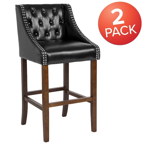 Flash Furniture Black Leather/Wood Stool, 30", PK2 - 2-CH-182020-T-30-BK-GG