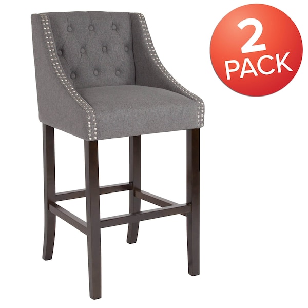 Flash Furniture Gray Fabric/Wood Stool, 30", PK2 - 2-CH-182020-T-30-DKGY-F-GG