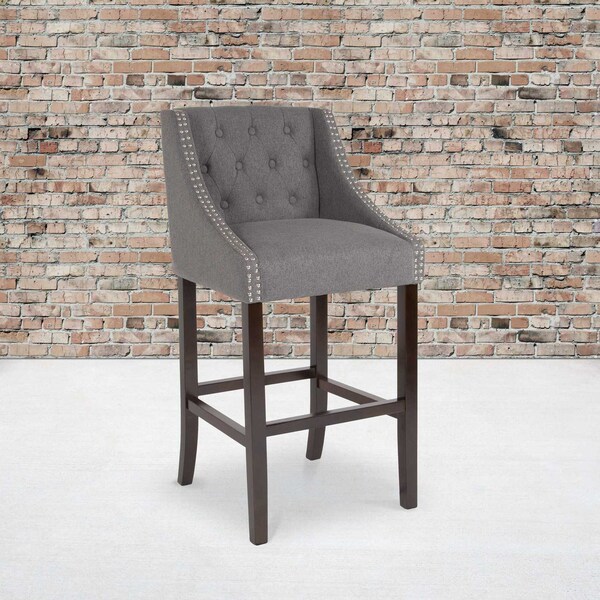 Flash Furniture Gray Fabric/Wood Stool, 30", PK2 - 2-CH-182020-T-30-DKGY-F-GG