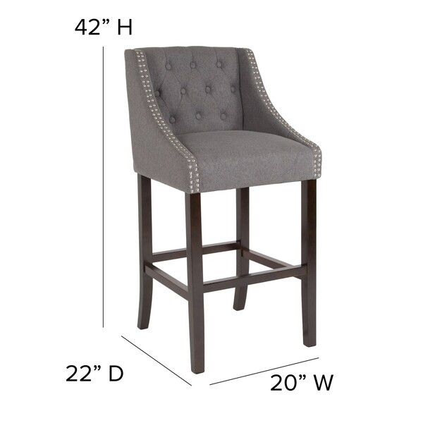 Flash Furniture Gray Fabric/Wood Stool, 30", PK2 - 2-CH-182020-T-30-DKGY-F-GG
