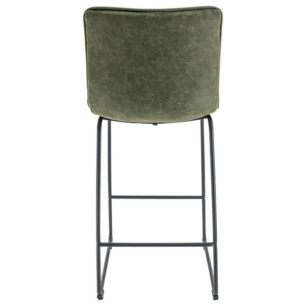 Leisuremod Brooklyn Modern Leather Bar Stool with Black Iron Base and Footrest, Olive Green, 2PK - BS29G2