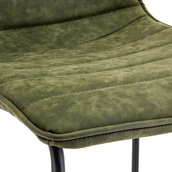 Leisuremod Brooklyn Modern Leather Bar Stool with Black Iron Base and Footrest, Olive Green, 2PK - BS29G2