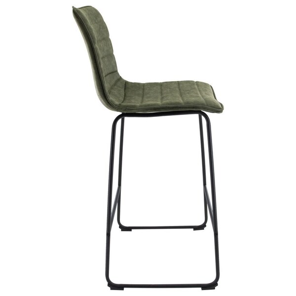 Leisuremod Brooklyn Modern Leather Bar Stool with Black Iron Base and Footrest, Olive Green, 2PK - BS29G2