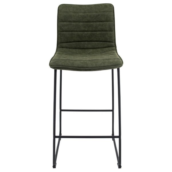 Leisuremod Brooklyn Modern Leather Bar Stool with Black Iron Base and Footrest, Olive Green, 2PK - BS29G2