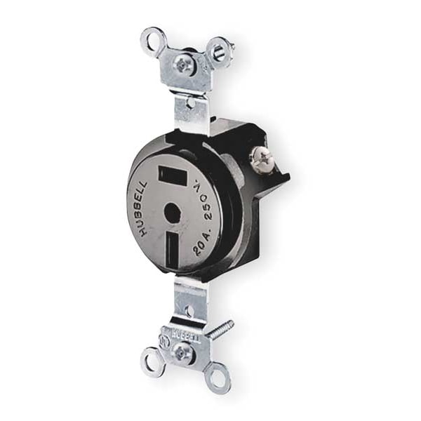 Hubbell Receptacle, 20 A Amps, 250V AC, Flush Mount, Single Outlet, 2-20R, Black - HBL5552B