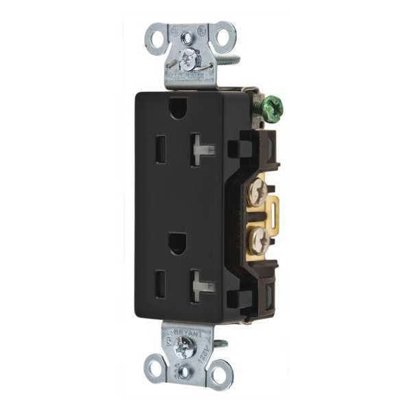 Zoro Select Receptacle, 20 A Amps, 125V AC, Flush Mount, Decorator Duplex Outlet, 5-20R, Black - DRS20BLKTR
