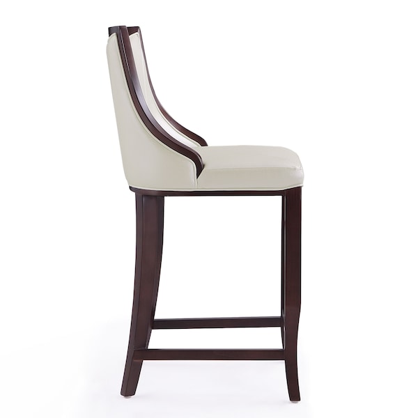 Manhattan Comfort Emperor Bar Stool in Pearl White and Walnut (Set of 2) - 2-BS008-PW
