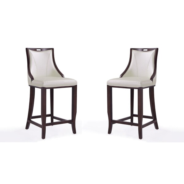 Manhattan Comfort Emperor Bar Stool in Pearl White and Walnut (Set of 2) - 2-BS008-PW