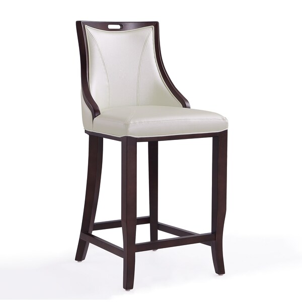 Manhattan Comfort Emperor Bar Stool in Pearl White and Walnut (Set of 2) - 2-BS008-PW