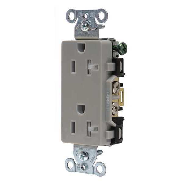 Zoro Select Receptacle, 20 A Amps, 125V AC, Flush Mount, Decorator Duplex Outlet, 5-20R, Gray - DRS20GRYTR
