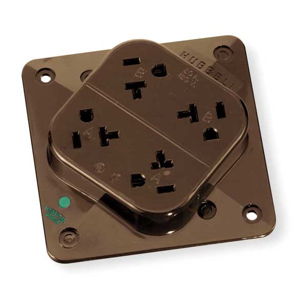 Hubbell Receptacle, 20 A Amps, 125V AC, Surface Mount, Quad Outlet, 5-20R, Brown - HBL420H