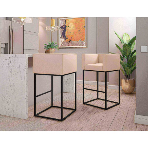 Manhattan Comfort Embassy Barstool in Cream and Black (Set of 2) - 2-BS018-CR
